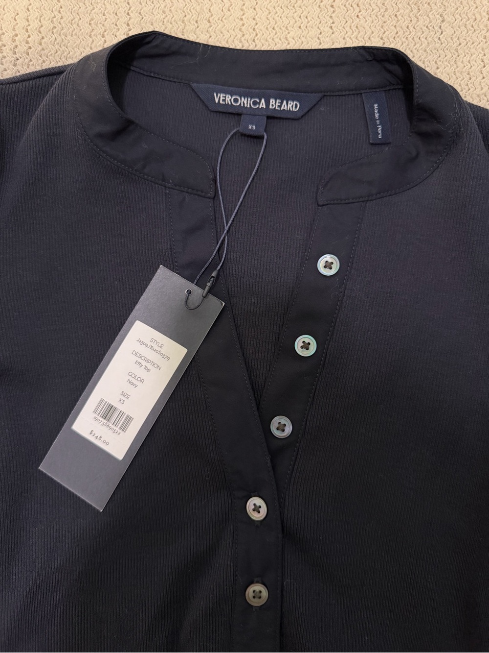 Veronica Beard Black Puff-Sleeve Henley with Smocked Cuffs - Picture 4 of 4